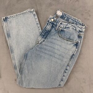 Good American High Rise Straight Leg Jeans Distressed Light Wash Womens 12 x 31